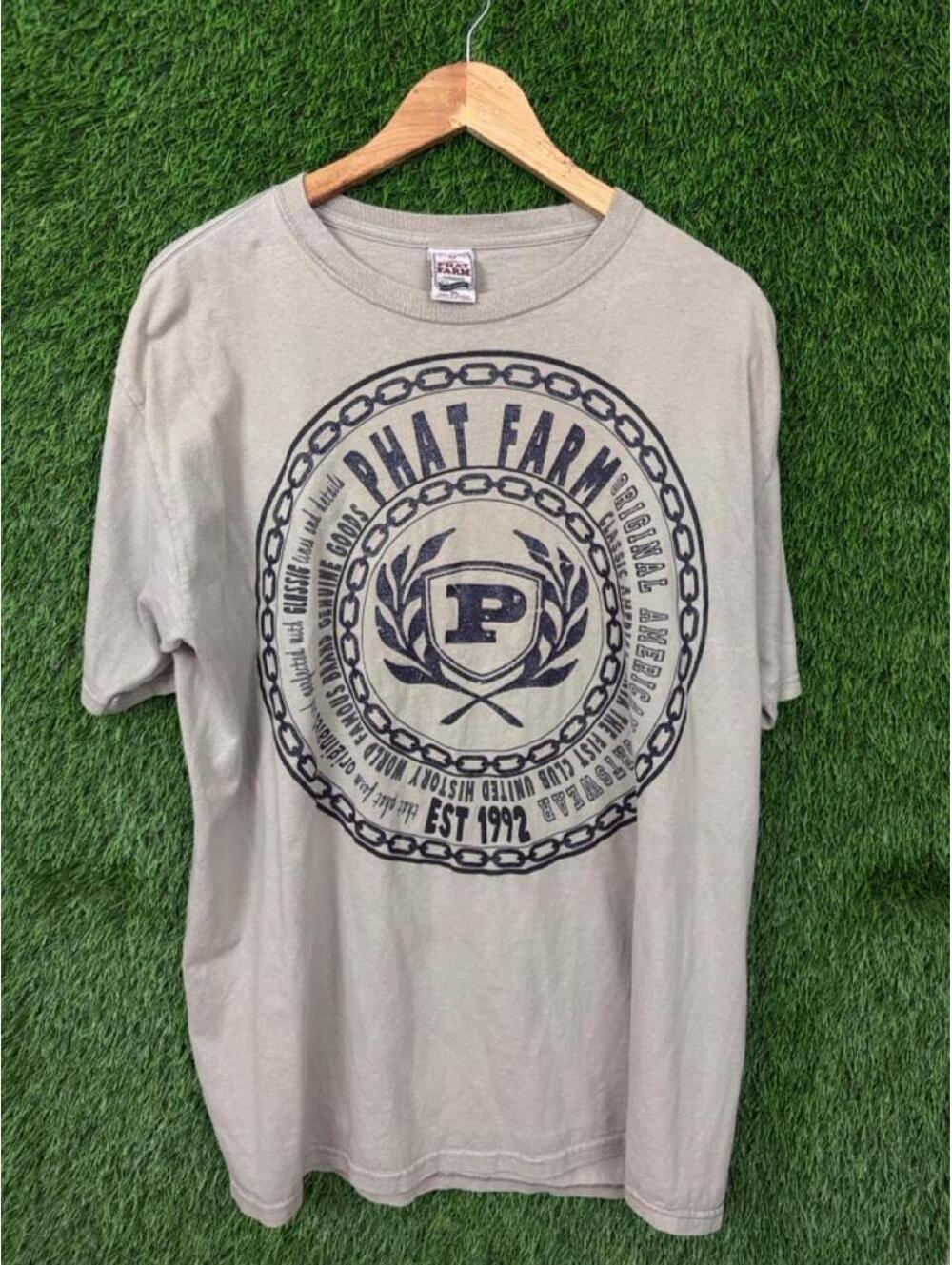 Phat Farm Graphic T-Shirt Beige Streetwear Logo Tee